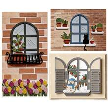 1PC Window Scenery Metal Cutting Dies, New Arrival Die Cuts, Embossing Stencils For DIY Crafting Scrapbooking Supplies, Template Mould, Photo Album Decorative Paper Die Cuts For Card Making, DIY Craft Decoration - Silver - View 1