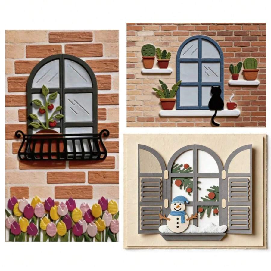 1PC Window Scenery Metal Cutting Dies, New Arrival Die Cuts, Embossing Stencils For DIY Crafting Scrapbooking Supplies, Template Mould, Photo Album Decorative Paper Die Cuts For Card Making, DIY Craft Decoration - Silver - View 1