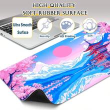1pc Extra Large Japanese Pagoda & Landscape Pink Cherry Blossom Gaming Mouse Pad Non-Slip Premium Base Precision Stitched Edges, Rectangular Desk Mat For Office Study, Home Decor - Colorful - View 9