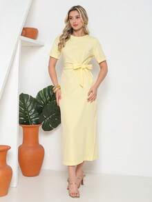 Casual Split Knot With Belt For Wedding - Yellow - View 5