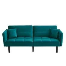2-In-1 Adjustable Sofa Bed – Two-Seater With Velvet Upholstery, Foldable Armrests & Sleeping Function, Ideal For Small Spaces - Green - View 1