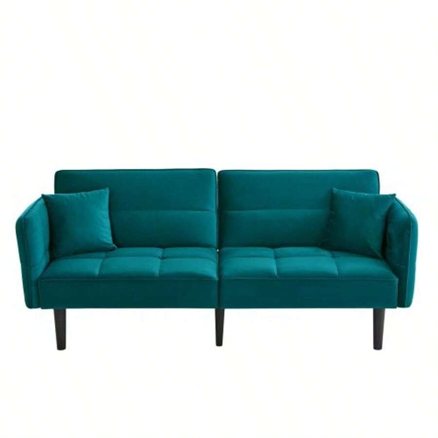 2-In-1 Adjustable Sofa Bed – Two-Seater With Velvet Upholstery, Foldable Armrests & Sleeping Function, Ideal For Small Spaces - Green - View 1
