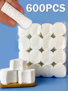 600 piezas de algodones desmaquillantes en forma de medio círculo - Perfectos para eliminar el maquillaje, cuidar la piel y mantener unas uñas hermosas. Estas almohadillas blancas ofrecen dobles beneficios en su uso.