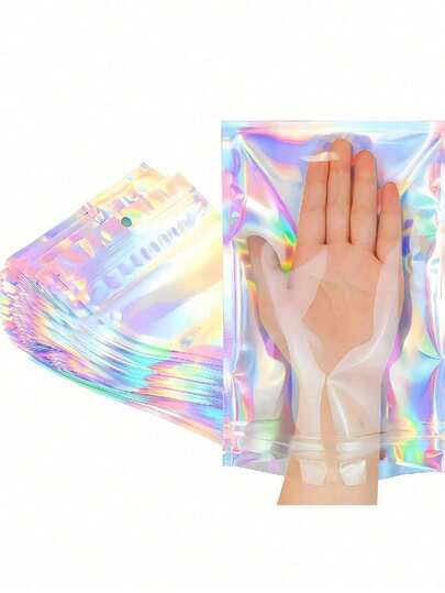 100pcs/50pcs/20pcs Holographic Resealable Packaging Bags, Laser Rainbow Gift Bags, Available In Multiple Sizes, Holographic Bags, Reusable Resealable Bags With Laser Rainbow Pattern Zipper, Laser Rainbow Pattern Resealable Bags, Suitable For Small Business Candy Bags And Front Window Sample Bags, Resealable Bags, Holiday Gift Candy Bags, Jewelry Bags, Christmas