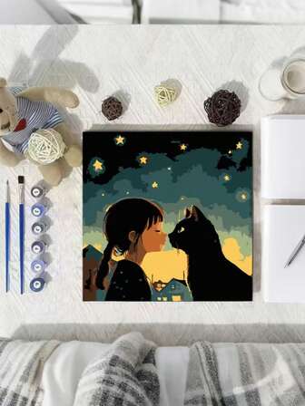 星夜与猫语，用DIY丙烯画套装描绘温柔可爱的小动物。这是独自疗愈的快乐创作，是与对可爱宠物的爱产生共鸣的艺术体验，也是装点生活的温馨之选。
