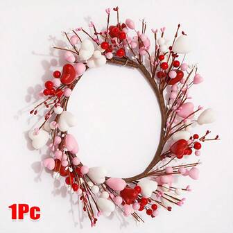 1个心形浆果和实心浆果花环，适合情人节、婚礼装饰、前门、墙壁和家庭派对装饰