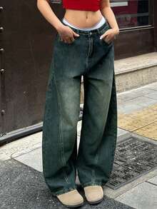 American Explosion Fashion Denim Machete Pants, Loose And Comfortable Mid-Waist Women's Denim Pants Daily Casual Joker Daily Street Style Loose Pants, College Commuting Joker. - nỗi nhớ - Xem 7
