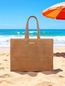 Burberry Large Woven Straw Tote Bag - Oversized Tote With Shoulder Strap, Multi-Wear, Fashionable Woven Bag, Spacious Straw Shoulder Bag, Versatile Handbag For Women - Caramel Color - View 3