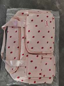 1pc Strawberry Pattern Corduroy Travel Bag, Large Capacity, Can Store Clothes And Electronics, With Separate Shoe Compartment And Waterproof Pocket, Adjustable Shoulder Strap, Suitable For Travel, Swimming, Sports And Fitness - Multicolor - View 14