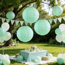 6 szt. * 10-calowe miętowe niebieskie papierowe lampiony chińskie japońskie papierowe lampiony okrągłe białe wiszące lampiony na imprezę wielkanocną urodziny ślub zaręczyny baby shower dekoracja domu - Miętowy niebieski - Zobacz 2
