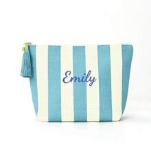 Custom Embroidered Striped Makeup Bag, Color Block Cosmetic Pouch, Travel Toiletry Bag, Lightweight Portable Organizer For Daily Use, Coin Purse - Multicolor - View 16