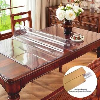 1pc PVC Transparent Table Cover Protector, 1.0mm Thick Plastic Table Cover Rectangle, Waterproof And Oil Proof, Tabletop Protection, Soft Glass Tablecloth PVC Transparent Table Cover, Suitable For Kitchen, Dresser, Writing Desk, Dining Table. Home Kitchen Dining Supplies