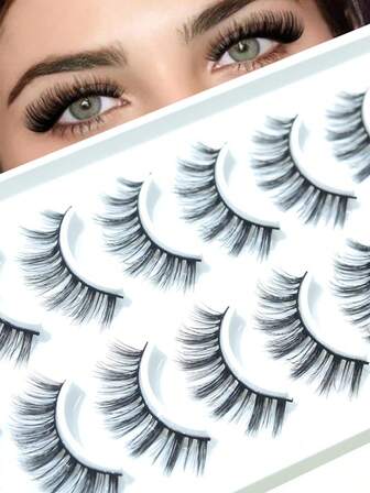 6 Pairs False Eyelashes Natural Looking Fake Eyelash Strips Natural Half Lashes Cat Eye Clear Band Lashes Fluffy Wispy 3D Faux Mink Lashes Pack Soft Strips Fake Eyelashes-Suitable For Role Playing Strip Lashes