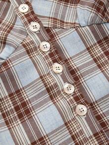 Stand Collar Plaid Ruched Crop Top Summer - Baby Blue - View 2