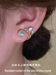 1 对韩国优雅奢华珍珠法式设计别致耳钉，适合日常佩戴 - 金黃色 - 查看 10