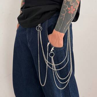 3 delar Minimalistisk mode Jeanskedja och plånbokskedja, Nyckelring med karabinlås, Silver fickkedja, Hiphop Rock Punk Metal midjekedja, Bikerbyxkedja, Unisex, Nickelfri