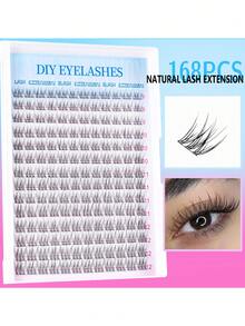 168 piezas Kit de extensión de pestañas D-Curl de 9-12mm en colores mixtos, incluye pegamento para pestañas, sellador y herramientas para aplicación de pestañas DIY en casa. Adecuado para viajes, uso diario (fácil para principiantes), bodas, citas, fiestas, vacaciones, también es un gran regalo para Navidad/Halloween - Negro - Ver 4