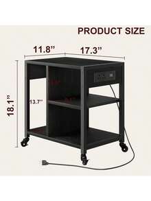 Bajo soporte de impresora de escritorio con tomacorrientes y puertos de carga USB, mesa de impresora de escritorio con estante de almacenamiento, soporte de impresora móvil de 4 niveles con ruedas para oficina en casa - Negro - Ver 2