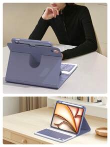 360 Degree Rotating Stand Keyboard Case Compatible With Ipad 11th Gen (2025 Model, A16), Made Of PU Leather, Detachable Wireless Bluetooth Keyboard With 150mAh Battery, Compatible With IPad 11/10th Gen Air4/Air5/Air6/Air7 10.9" (M2) 2024 Model (M3) And 10.2" IPad, Includes Wireless Keyboard And Apple Pencil Holder, Supports Auto Sleep/Wake, Gray Purple - Dusty Purple - View 7