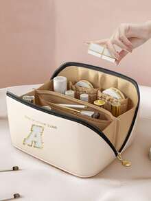 1pc Customized Letter A-Z Waterproof Makeup Bag, Multi-Functional Travel Toiletry Organizer, Large Capacity Cosmetic Storage Pouch, Bathroom Waterproof Organizer Bag, Suitable For Rings, Necklaces, Earrings, Brooches, Watches, Bracelets, Lipsticks, Eyeshadow Palettes, Contact Lenses, Bedroom Decor And Outdoor Travel Essentials - Multicolor - View 7