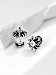 1pc Titanium Steel Men's Cross Earring, Dark Style Personalized Design, Niche Men's Earring, Bone Stud - Antique Silver - View 4