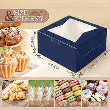 Cajas de panadería con ventana Cajas pequeñas para galletas, dulces, postres, pasteles, donas, fiestas de cumpleaños, bodas - Azul - Ver 2
