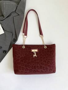 2024 New Large Capacity Handbag For Women, Fashion Commuter Vintage Chain Shoulder Tote Bag With Printed Pattern - Red - View 11