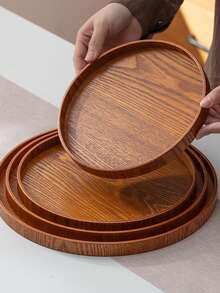 1pc Wooden Tray With Raised Edges (8.2", 10.6", 11.8"), Round Non-Slip Tea/Coffee/Snack Plate, Suitable For Holding Food, Snacks, Beverages, Sushi, Steak, Pizza, Desserts, Cakes, Bread, Breakfast, Coffee, Tea, Cold Cuts, Kitchen Supplies, Christmas Gift, BBQ Party - Mocha Brown - View 1