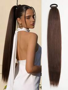 1pc 26 Inch Synthetic Ponytail Extensions Natural Braided Pony Tail Hairpiece Long Straight Rubber Band Hair For Women - Multicolor - View 7