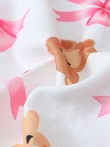 2 pezzi/Set Comodo San Valentino Orsacchiotto Stampa Manica Tasca Bavero Maniche Corte Top E Pantaloncini Con Fiocco Pigiama Donna, Abbigliamento da Relax - Bianco - Visualizzare 8