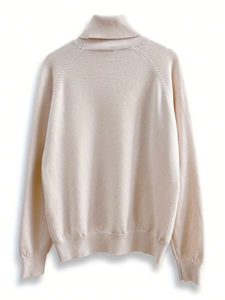 2025 Autumn/Winter New High-Neck Sweater For Women, Knitted Sweater, Inner Warm Base Layer, Loose Knitted Top, Warm, Soft, Regular Loose Fit, A Must-Have For Women's High-Neck Sweaters In Daily Work And Life Wear - 杏色 - 查看 1