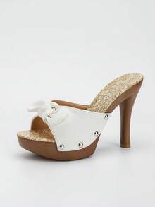 夏季厚底凉鞋，韩版高跟凉鞋，厚底绑带百搭时尚户外高跟凉鞋，女士款 - 白色 - 查看 7