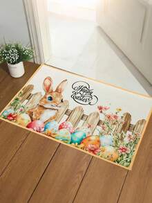 1Pc Easter Crystal Velvet Doormat,Happy Easter Welcome Carpet With Easter Egg And Bunny Design,Easter Party Decor,Front Door Washable Rugs,Dirt-Resistant Floor Mat,Easter Decorations For Home,Room Decor,Kitchen, Living Room Entrance Mat ,Laundry Room Decor,Easter Egg Hunt Party Supplies,Easter Gifts,Spring Decorations,Spring Party Supplies - Multicolor - View 9