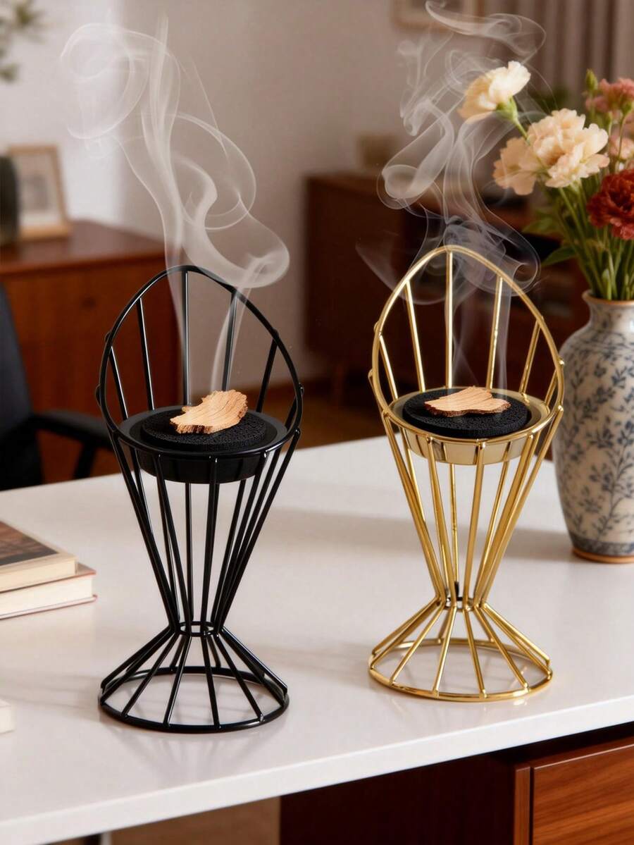一套现代优雅金属线条奢华手持香炉，中东阿拉伯节日香炉，斋月香炉 - 彩色 - 查看 1