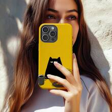 Funda rígida a prueba de golpes de  con un diseño de gato negro, diseñada para iPhone 11 a 17 Pro Max y Pro Plus, perfecta como regalo protector unisex para Navidad. - Blanco - Ver 3