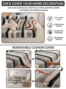 1 tấm bọc ghế sofa mùa đông co giãn bằng vải nhung, đệm sofa lông cừu mùa thu/đông mới, đệm chống trượt bọc toàn bộ, vỏ bọc cho sofa 1/2/3/4 chỗ ngồi trong phòng khách - Đen và trắng - Xem 6