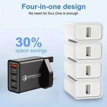 33W 智能 QC3.0 快充充电器，4 口 USB 墙式充电器适配器，带 1.5 米线缆，英规插头 - 查看 5