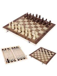 1套三合一迷你国际象棋套装，包含国际象棋、跳棋、五子棋、可折叠棋盘、多功能国际象棋游戏、黑白棋子，适合成人初学者、游戏室、家庭娱乐、户外聚会、户外玩具套装、家庭和朋友娱乐、游戏、露营、旅行、派对、庆祝活动。 - 棕色 - 查看 8