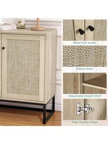 Armario de almacenamiento de ratán de 2 puertas Gabinete de aparador Buffet Accent Gabinete Mesa de consola de granja con armario de cocina de almacenamiento para sala de estar Entrada del pasillo - Marrón - Ver 6