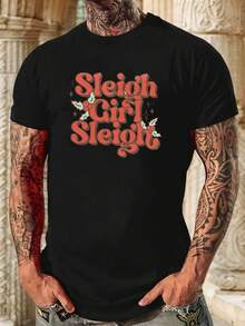 Camiseta gráfica de streetwear para hombres Sleioh - ;Steigh Girl Sleight; Impresión roja; Diseño de hollín. Camiseta Casual de Verano Gris Oscuro Camiseta de Corte Regular de Manga Corta y Cuello Redondo Ropa de diario. Calidad de impresión nítida. Moda urbana. Diseño de moda. Camisa resistente. Top estampado. Jóvenes Adultos - Negro - Ver 1