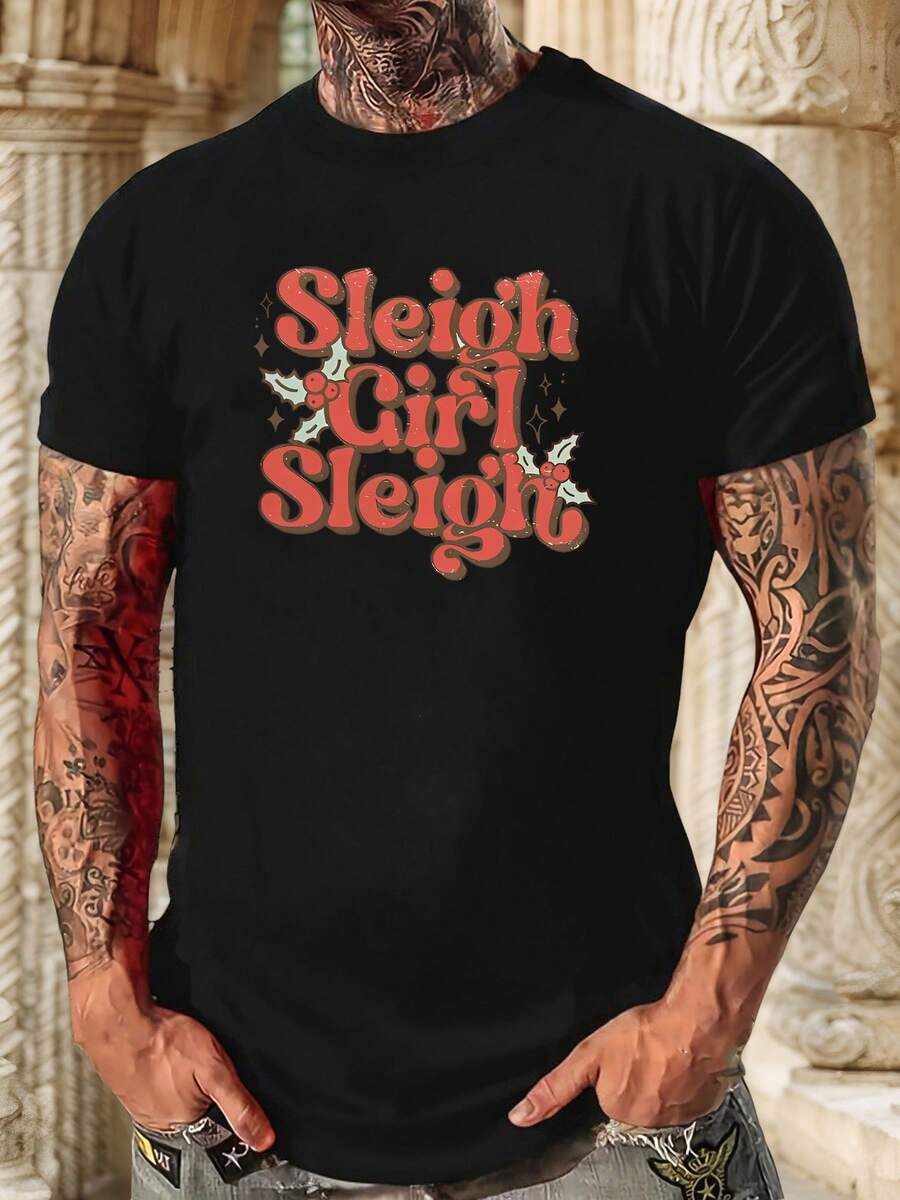 Camiseta gráfica de streetwear para hombres Sleioh - ;Steigh Girl Sleight; Impresión roja; Diseño de hollín. Camiseta Casual de Verano Gris Oscuro Camiseta de Corte Regular de Manga Corta y Cuello Redondo Ropa de diario. Calidad de impresión nítida. Moda urbana. Diseño de moda. Camisa resistente. Top estampado. Jóvenes Adultos - Negro - Ver 1