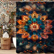 1 pieza Cortina de ducha con patrón de mandala floral iridiscente, diseño reflectante azul y naranja, decoración de baño soñadora, cortina de ducha impermeable de poliéster con ganchos - Multicolor - Ver 6
