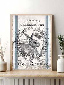 1pc Vintage French Country Easter Bunny Canvas Poster, Artistic Cartoon Wall Art, Wall Decor For Living Room, Bedroom, Kitchen, Bathroom, Spring & Winter Season, Modern Retro Style, Festival Gift, Easter Wall Art, Wall Arts, Wall Decor, Home Decor, Room Decor, Canvas Wall Art, Posters, Wall Art With Frame, Optional Frame