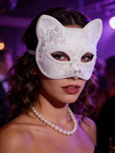 Kattmask för kvinnor: Svart spets sexig kattmask, lämplig för Halloween-kostymer för kvinnor, djurhuvudmask för fest, karneval, maskerad- och alla hjärtans dag-kostym