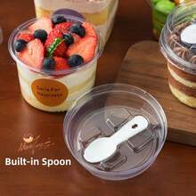 100/50pcs Reusable Round Pudding Cups With Lids And Spoons, Novelty Dessert Cups, Transparent Mousse Cake Boxes, Yogurt Cups, Suitable For Birthday, Graduation, Singles Party, Wedding - Multicolor - View 3