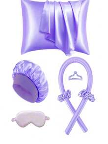 12pcs Sleep & Hair Care Tool Set, Includes Curling Iron, 1pc Silk Pillowcase (Queen Size For Hair & Skin Care), Heatless Curling Set, Overnight Curling Wand, 1pc Soft Sleep Mask, 1pc Silk Sleep Cap, Sleep Essentials Set, Hair Accessories, Face Massage Roller, Hair Care Products, Curling Tools, Hair Styling Kit, Back To School, Travel Essentials