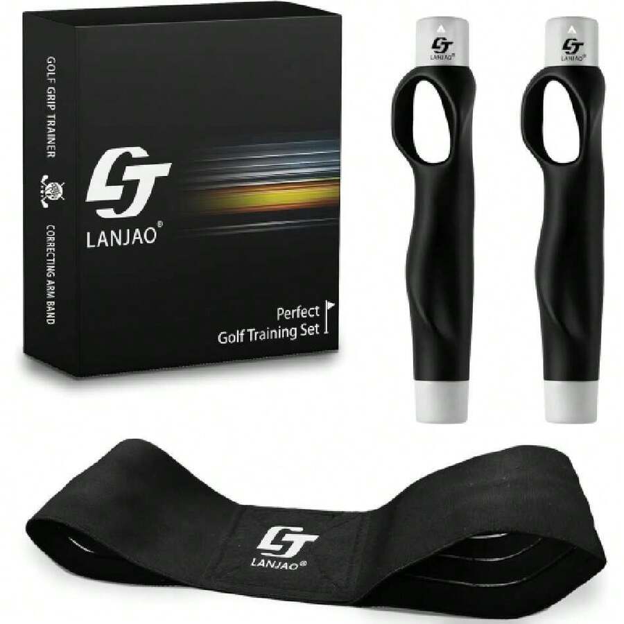 Golf Grip Trainer 2 Pack With Swing Correcting Arm Band, Golf Training Aid, Golf Grip Kit,Grip Trainer Golf Club To Help Train Correct Hand Position,36293940 - Dark Grey - View 1