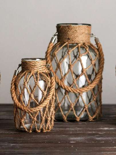 1PC Rustic Glass Mason Jars With Jute Twine, Decorative Vases For Dried Flowers, Country Style Home Decor, Wedding Centerpieces, DIY Crafts, And Candle Holders,Festival,Living Room, Redroom, Outdoor