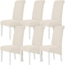 High Elasticity Detachable 6-Piece Chair Cover, Universal Type Suitable For Restaurant Kitchen Hotel Dining Chair Protection Cover - Paquete de 6 beige - Ver 8