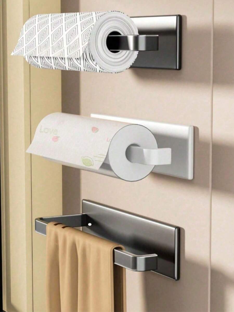 2 piezas/1 pieza Soporte de hierro para papel higiénico, dispensador de papel higiénico, caja de pañuelos, soporte para rollos de papel higiénico, apto para toallas, film transparente, estante de ropa, sin necesidad de perforar